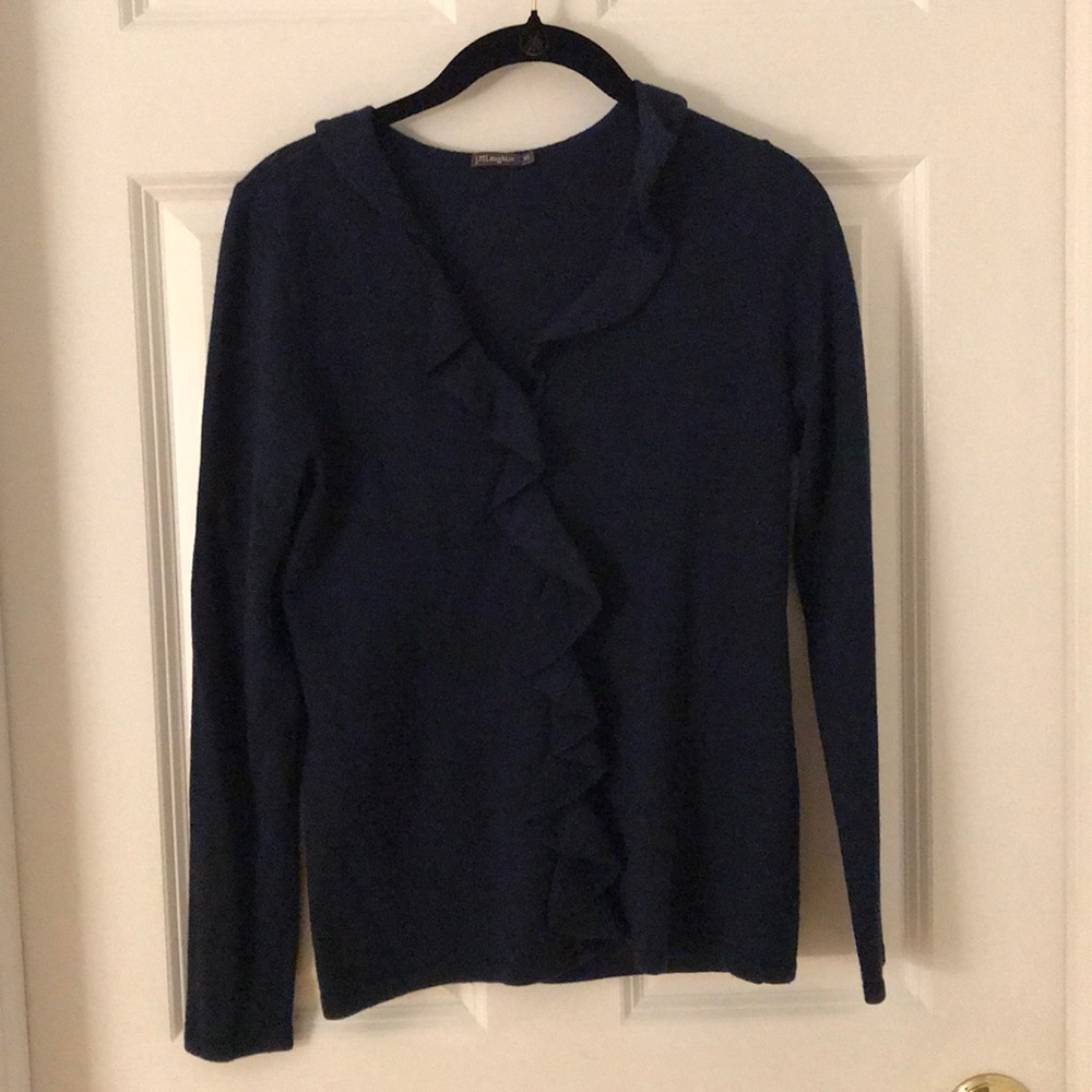 J. McLaughlin dark navy sweater with ruffle front